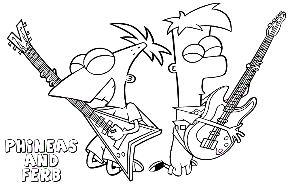 Phineas and Ferb Coloring Pages TV Film playing guitar Printable 2020 06142 Coloring4free