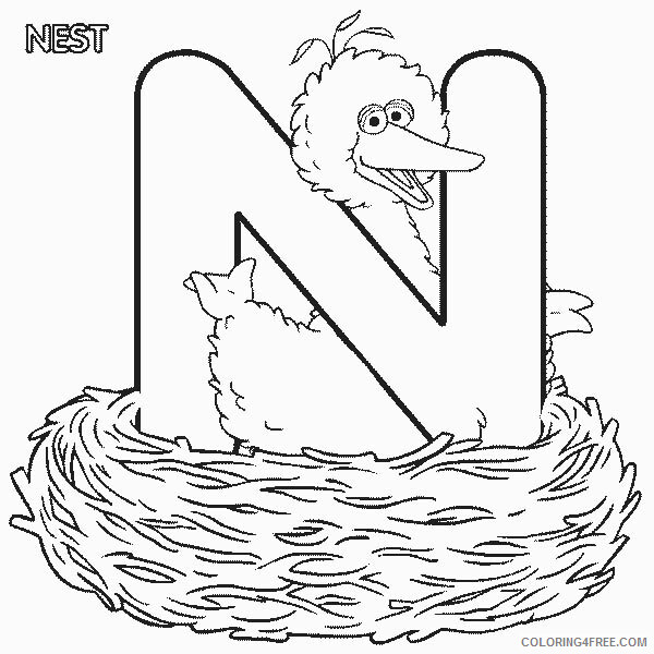 Sesame Street Coloring Pages TV Film Learn Letter N is for Nest 2020 07355 Coloring4free