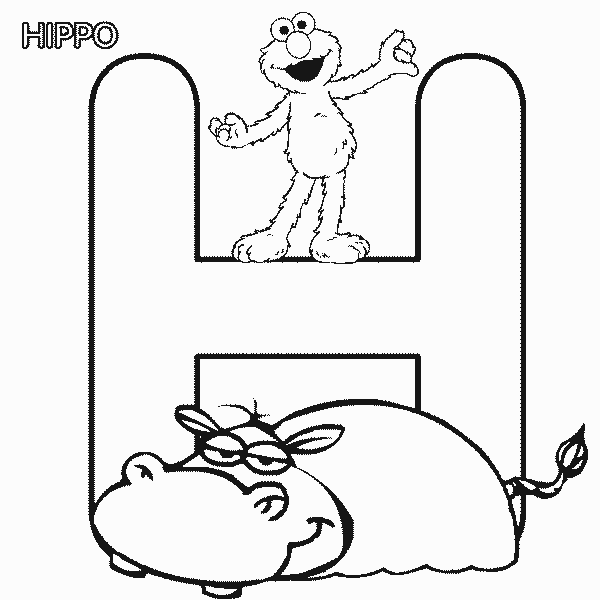 Sesame Street Coloring Pages TV Film abc letter h hippo elmo 2020 07328 Coloring4free