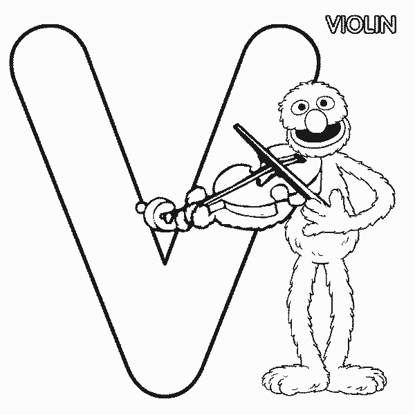 Sesame Street Coloring Pages TV Film abc letter v violin grover 2020 07342 Coloring4free