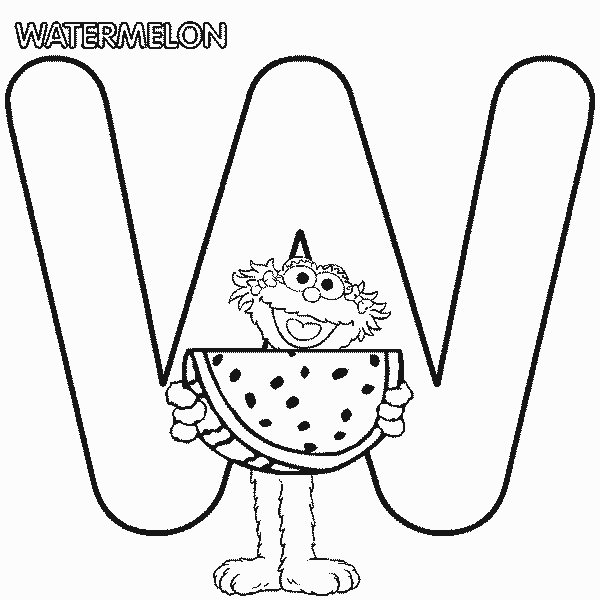 Sesame Street Coloring Pages TV Film abc letter w watermelon zoe 2020 07343 Coloring4free