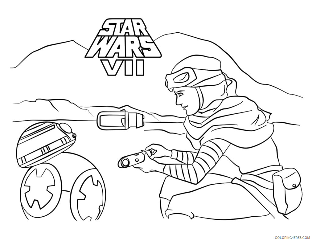 Star Wars Coloring Pages TV Film Rey and BB8 Force Awakens 2020 07826 Coloring4free