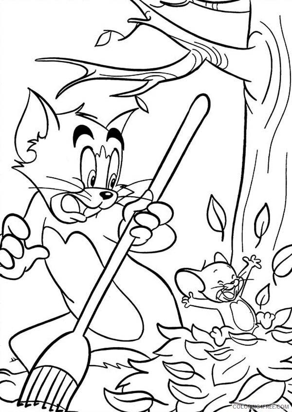 Tom and Jerry Coloring Pages TV Film Jerry Came Out from Pile of Leaves 2020 10249 Coloring4free