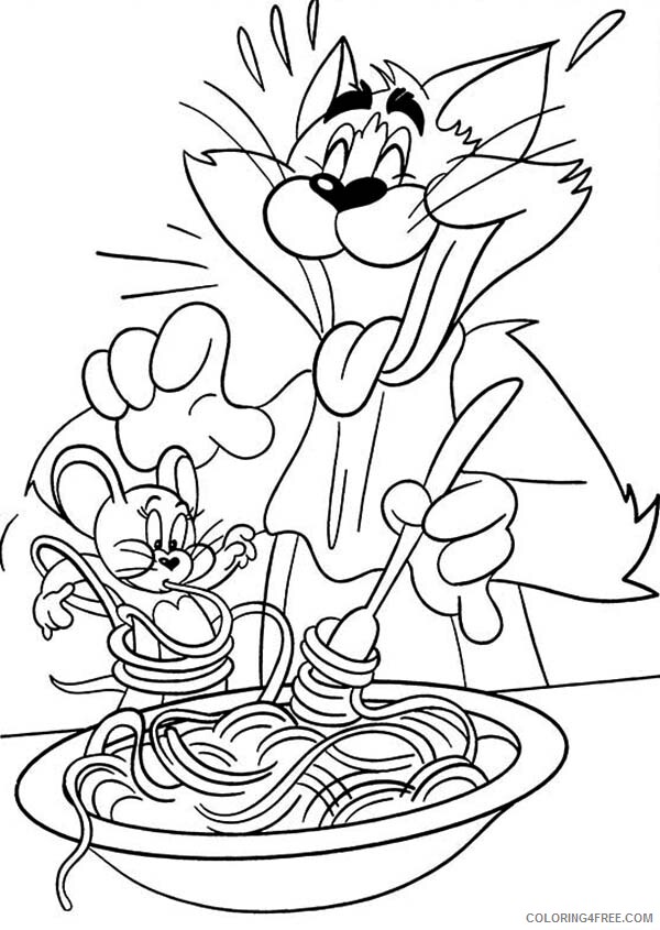 Tom and Jerry Coloring Pages TV Film Jerry Tied with Noodles 2020 10122 Coloring4free