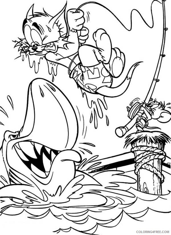 Tom and Jerry Coloring Pages TV Film Shark Want to Eat Tom 2020 10128 Coloring4free