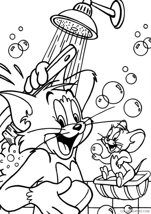 Tom and Jerry Coloring Pages TV Film in Shower Playing Bubbles Printable 2020 10243 Coloring4free