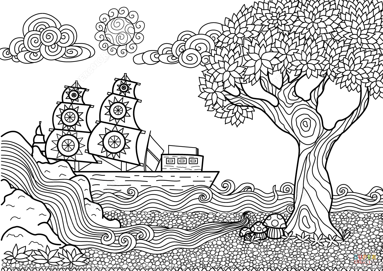 Tree Zentangle Coloring Pages ship_tree Printable 2020 851 Coloring4free