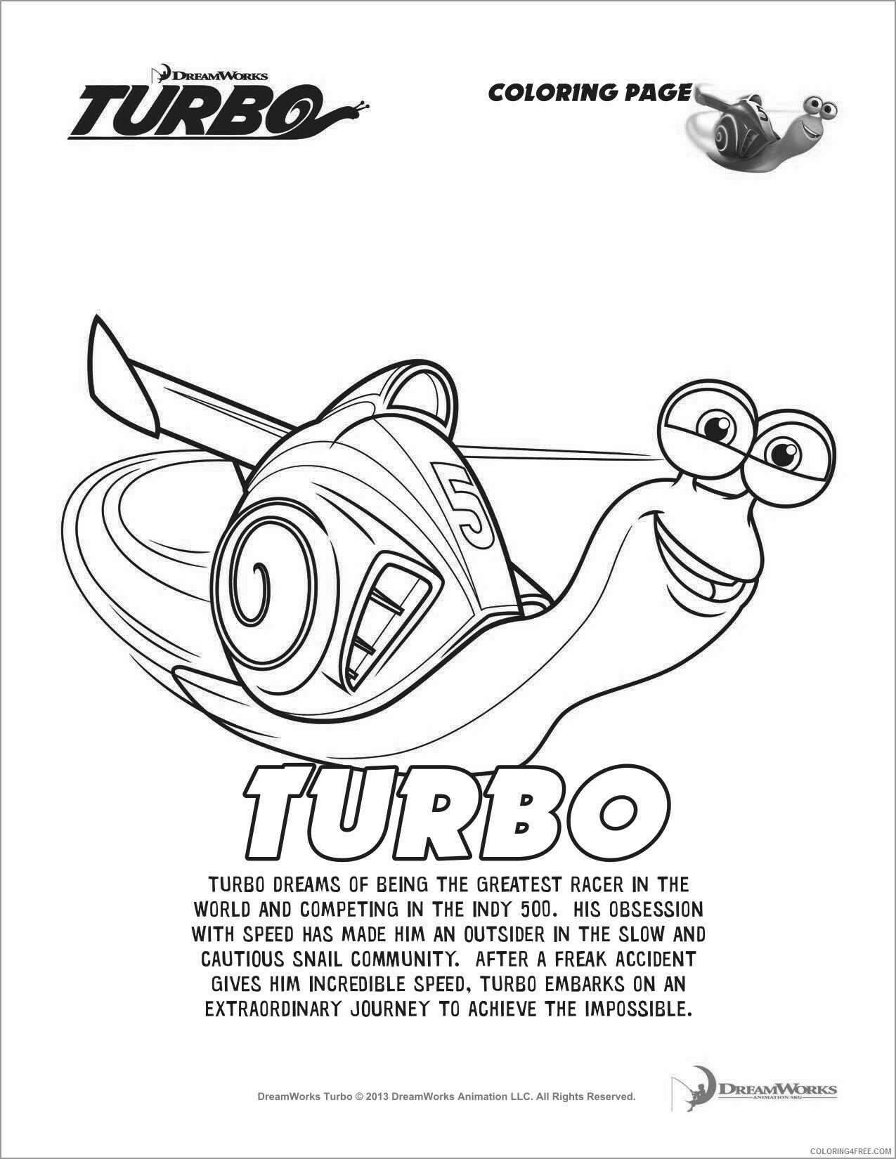 Turbo Fast Coloring Pages TV Film turbo snail unsmushed Printable 2020 10973 Coloring4free