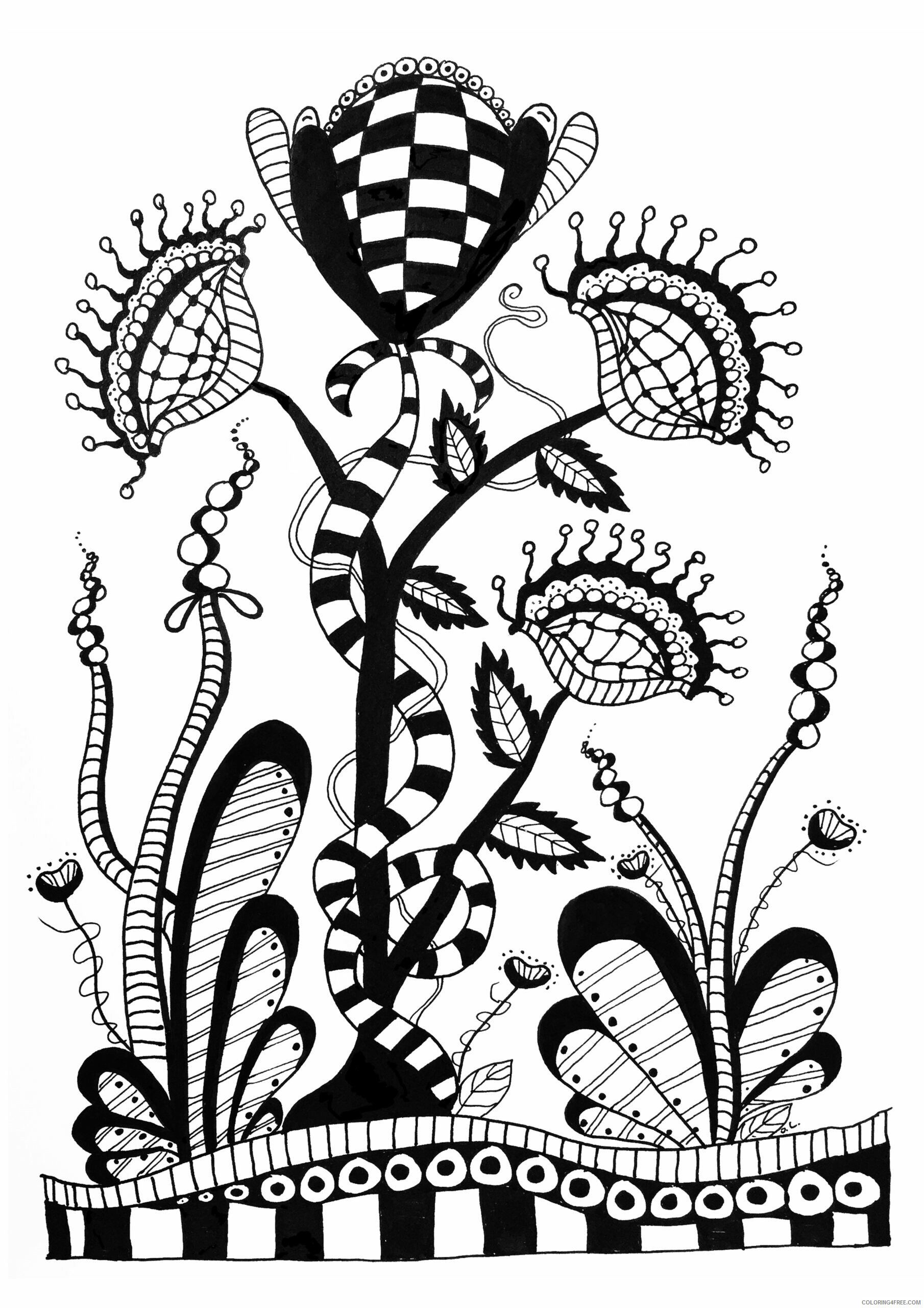 Zentangle Coloring Pages coloriage zentangle fleurs sauvages par olivier Printable 2020 007 Coloring4free