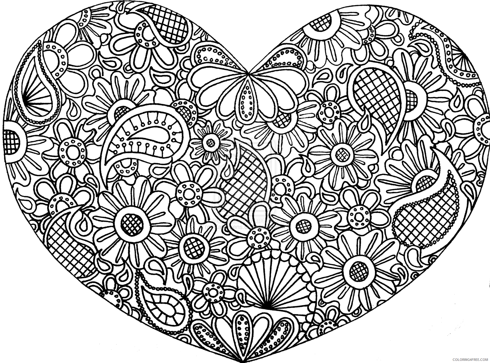 Zentangle Coloring Pages heart Printable 2020 052 Coloring4free