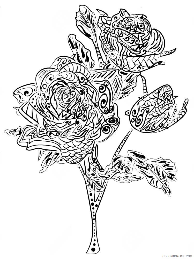 Zentangle Coloring Pages zentangle rose 3 Printable 2020 098 Coloring4free