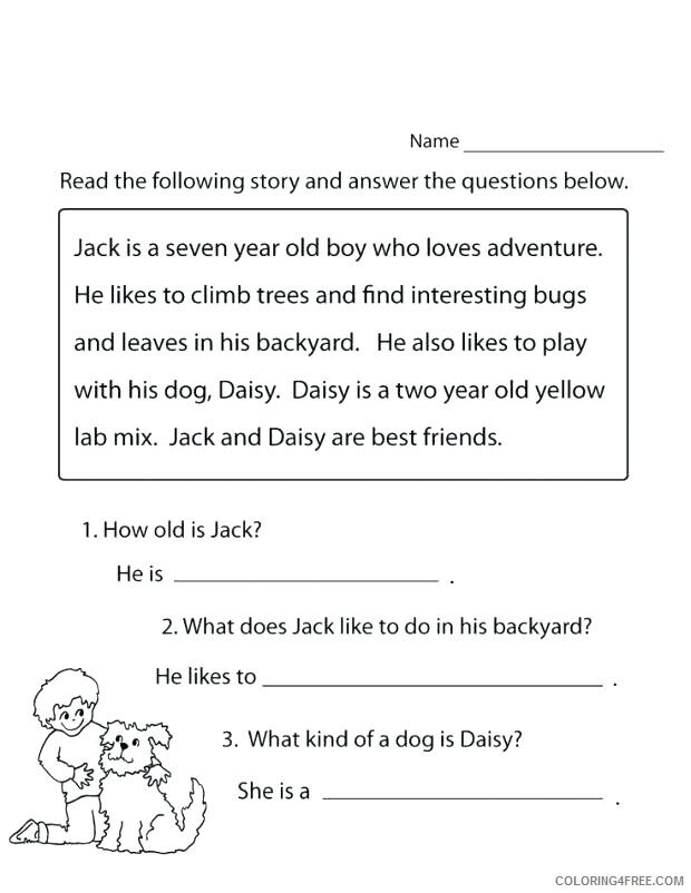 1st Grade Coloring Pages Educational Read and Answer Worksheet Print 2020 0090 Coloring4free