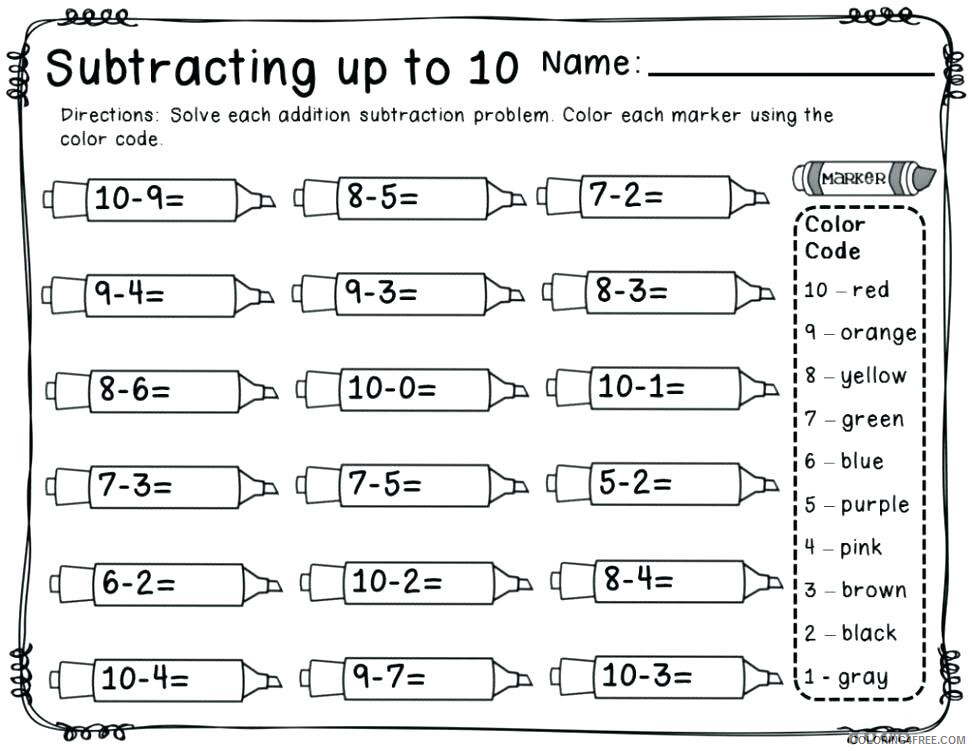 1st Grade Coloring Pages Educational Subtracting to 10 Math Worksheets 2020 0098 Coloring4free