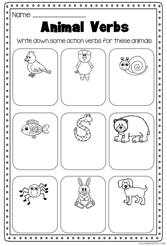 1st Grade Coloring Pages Educational Verbs Worksheet Printable 2020 0102 Coloring4free