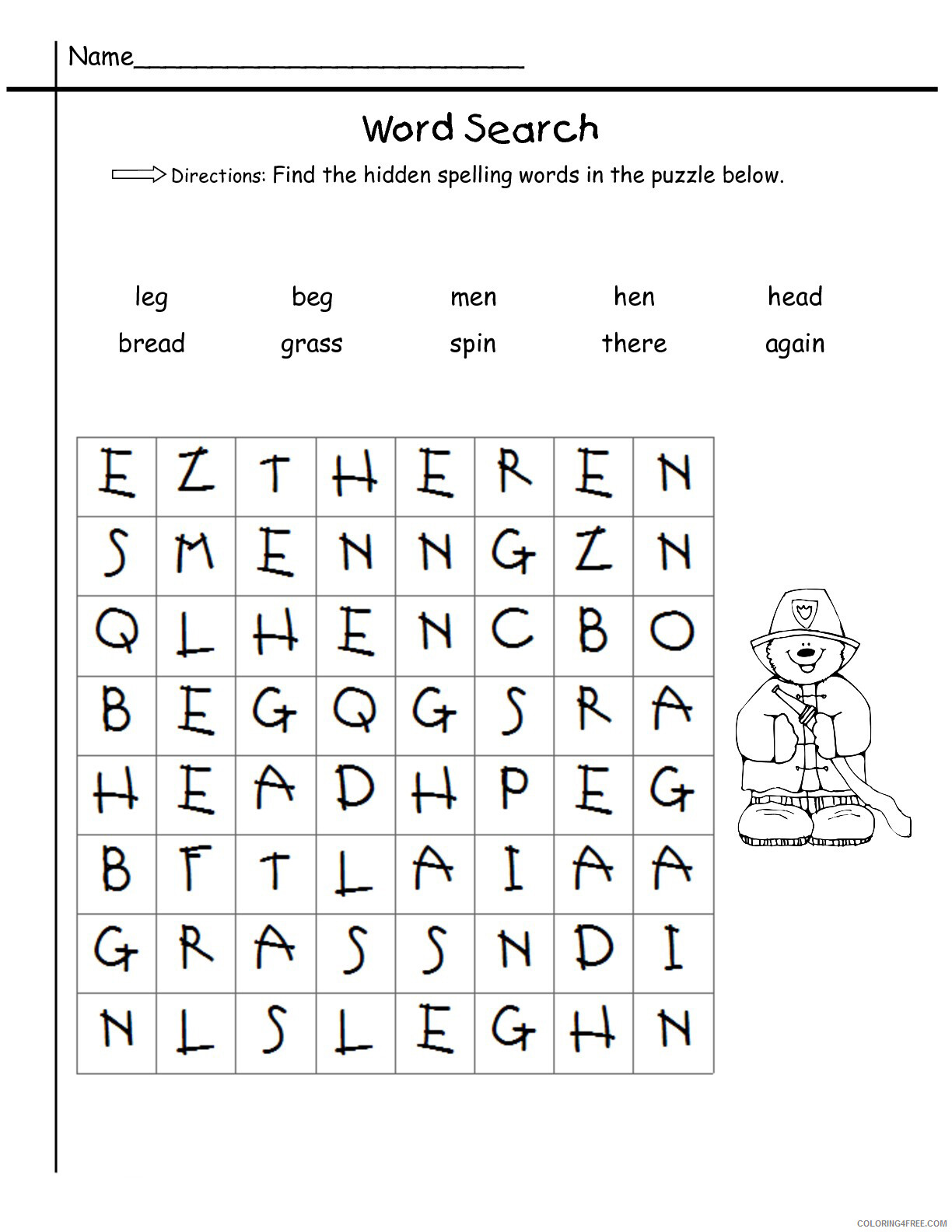 1st Grade Coloring Pages Educational Word Search Spelling Printable 2020 0073 Coloring4free
