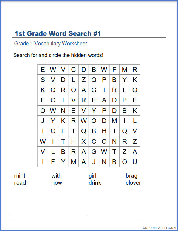 1st Grade Coloring Pages Educational Word Search Vocabulary Worksheet 2020 0075 Coloring4free