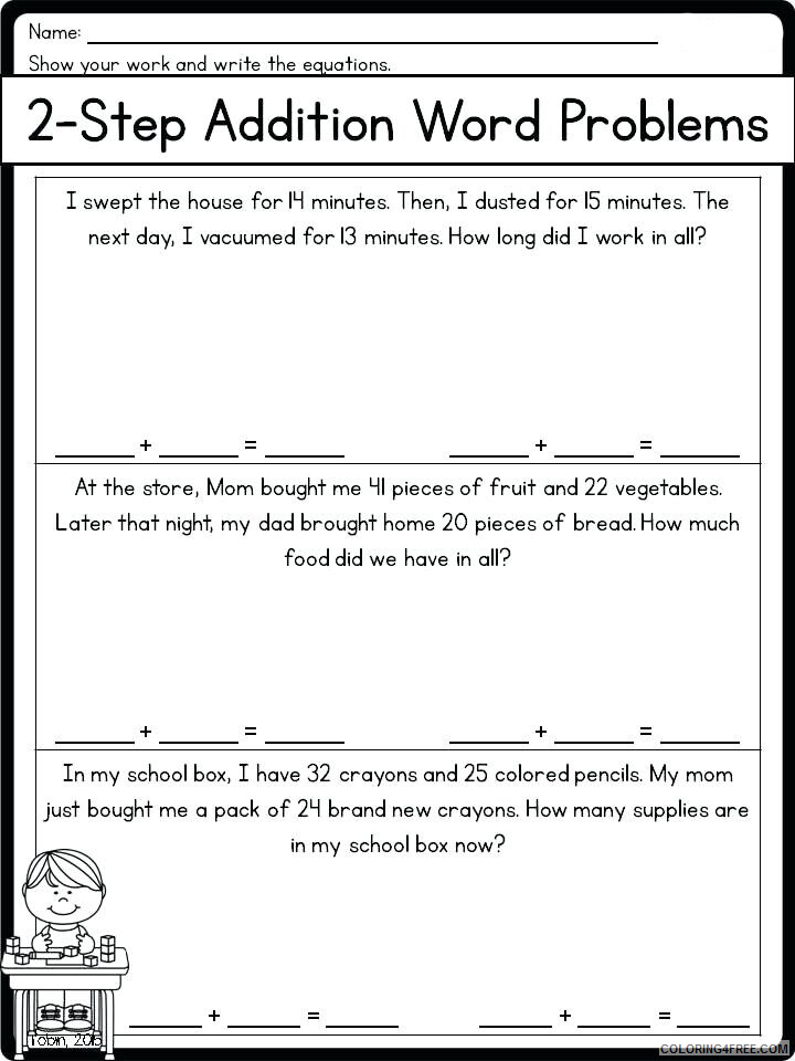 2nd Grade Coloring Pages Educational 2 Step Addition Word Problems 2020 0104 Coloring4free