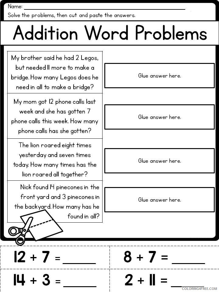 2nd Grade Coloring Pages Educational Addition Word Problems Printable 2020 0105 Coloring4free