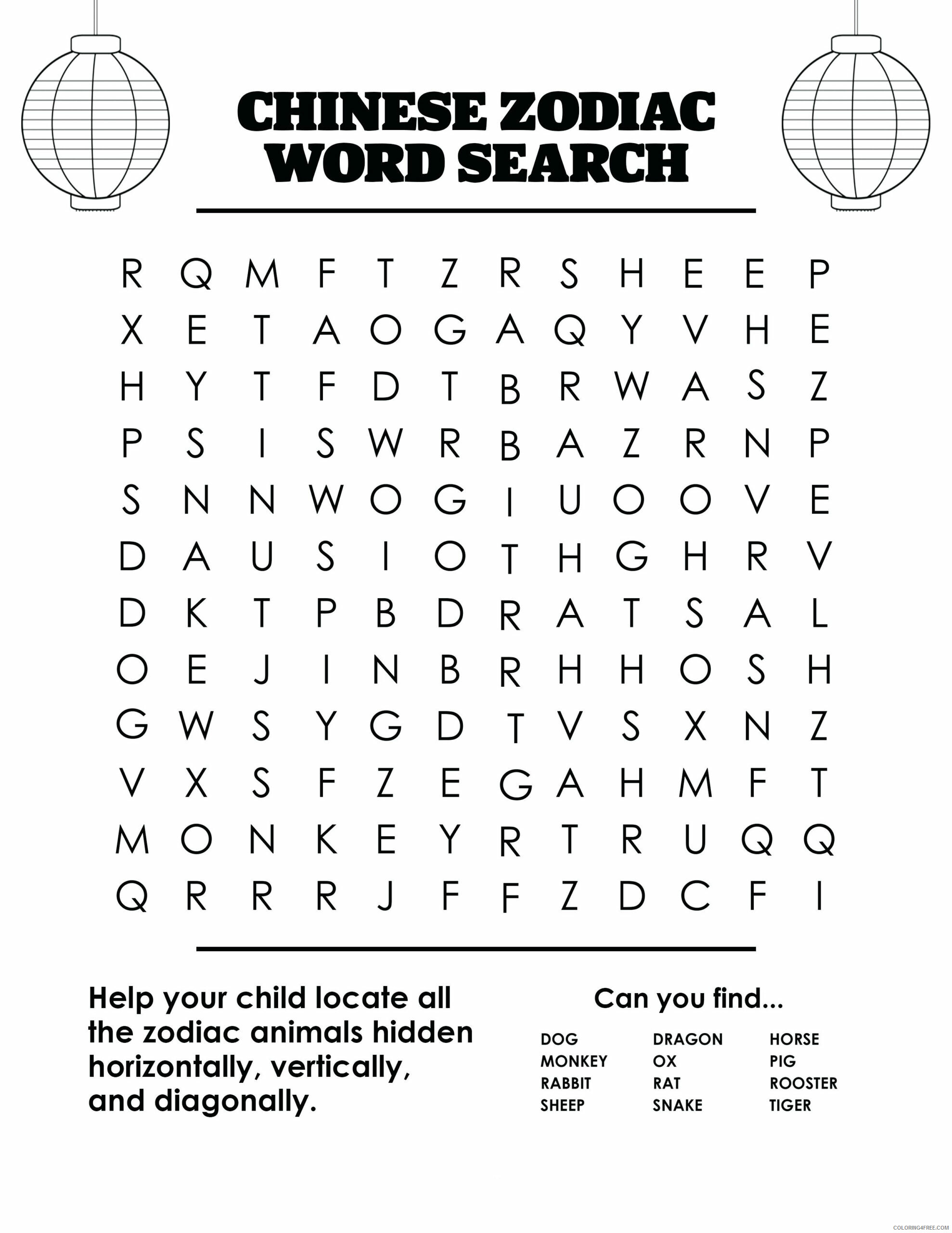 2nd Grade Coloring Pages Educational Chinese Zodiac Word Search 2020 0108 Coloring4free