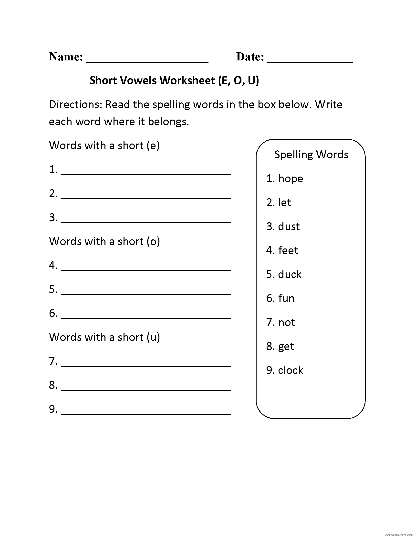 2nd Grade Coloring Pages Educational English Short Vowels Worksheet 2020 0109 Coloring4free