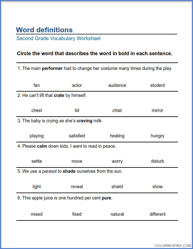 2nd Grade Coloring Pages Educational English Word Definition Worksheet 2020 0110 Coloring4free