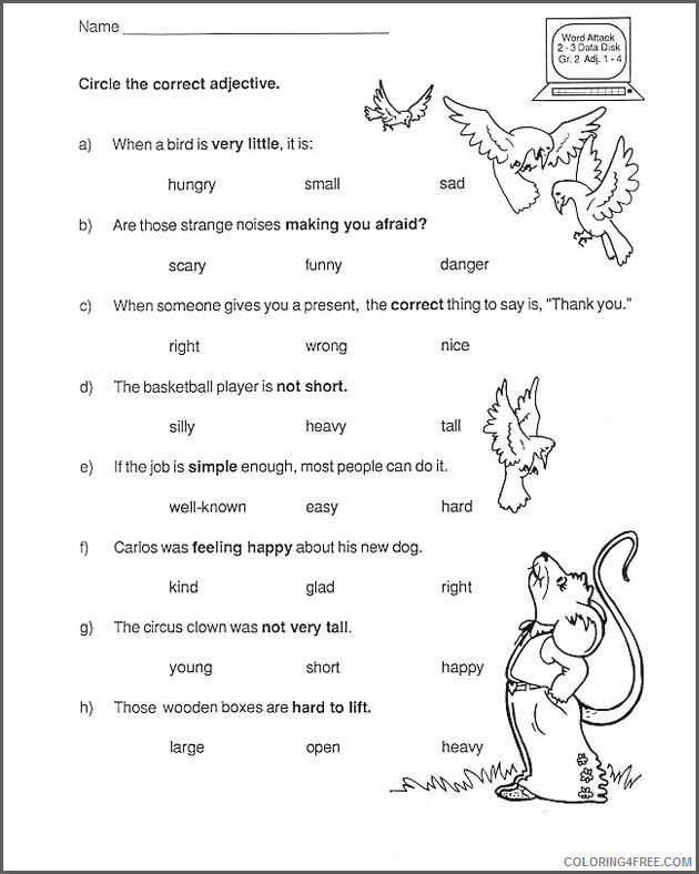 2nd Grade Coloring Pages Educational English Worksheets Adjectives 2020 0116 Coloring4free