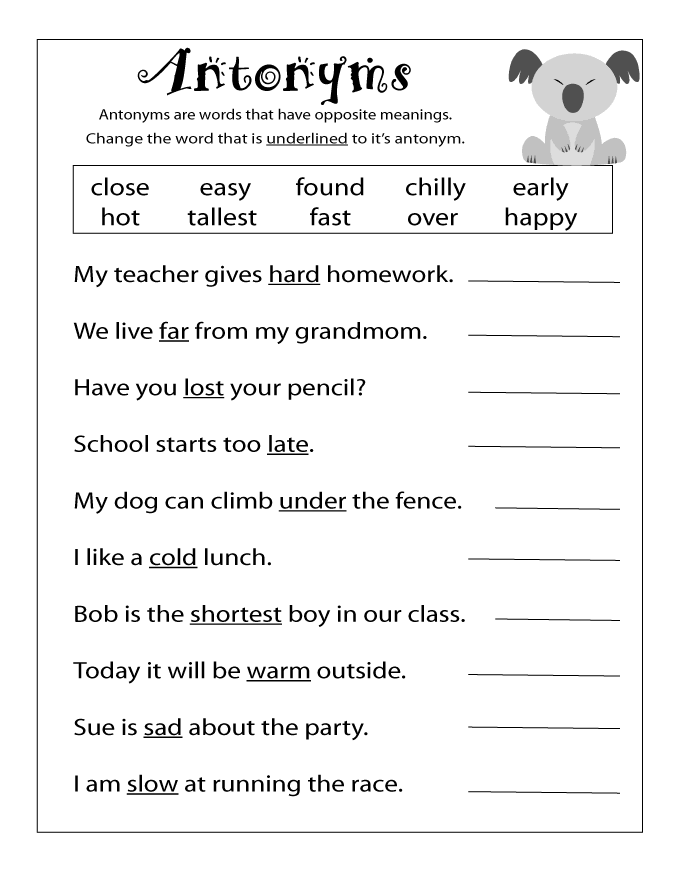 2nd Grade Coloring Pages Educational English Worksheets Antonyms 2020 0118 Coloring4free