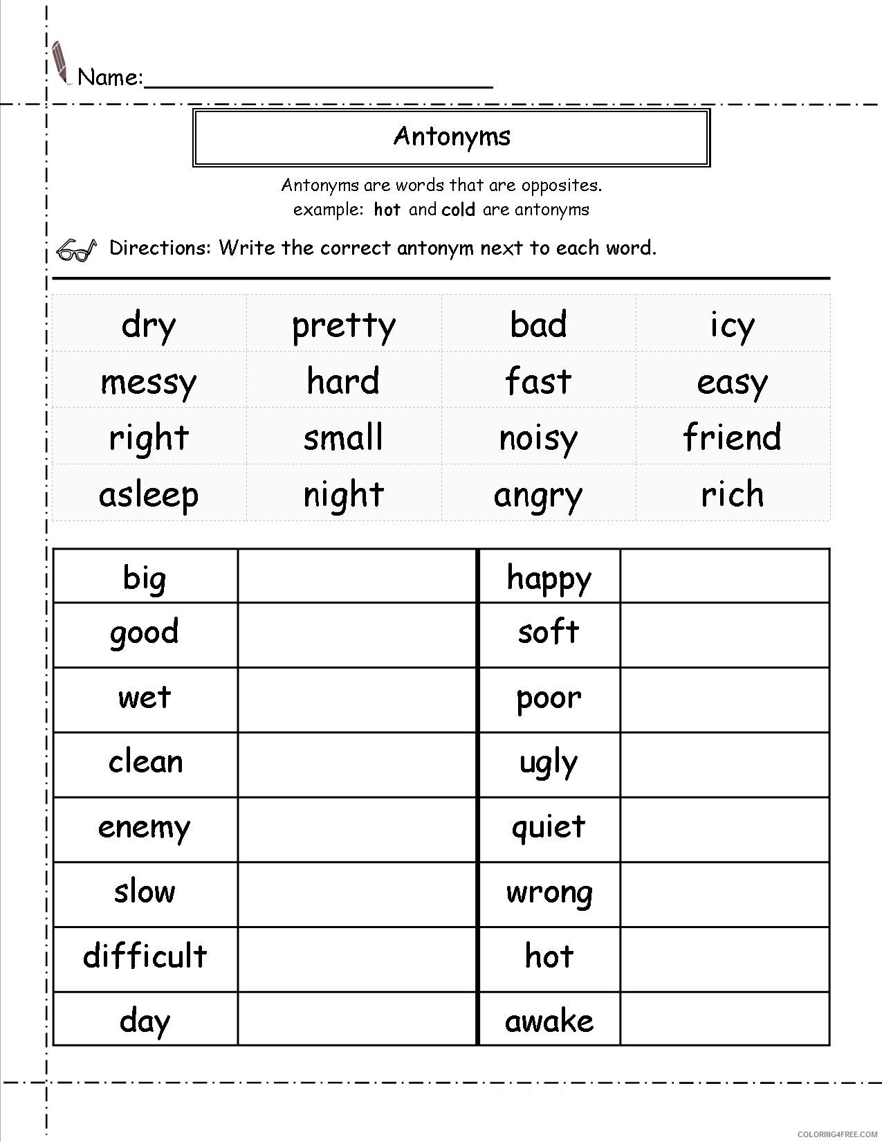 2nd Grade Coloring Pages Educational English Worksheets Antonyms 2020 0119 Coloring4free