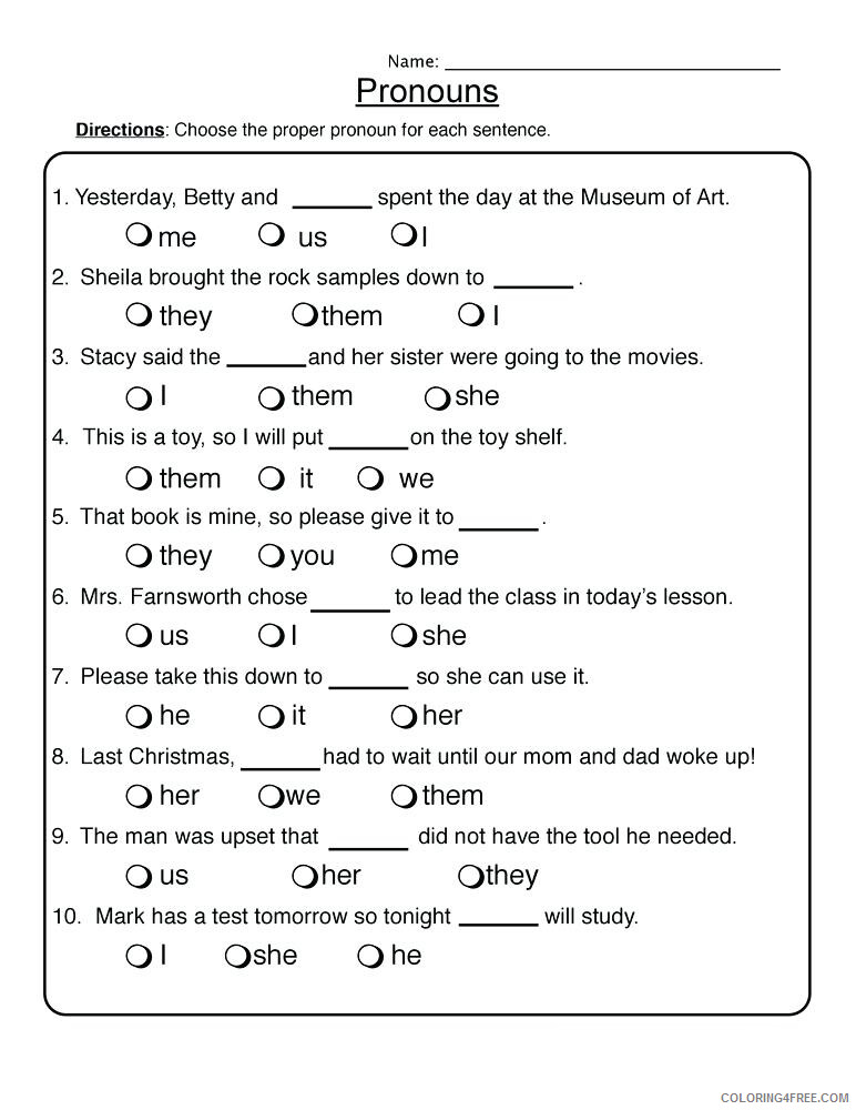 2nd Grade Coloring Pages Educational English Worksheets Pronouns 2020 0125 Coloring4free