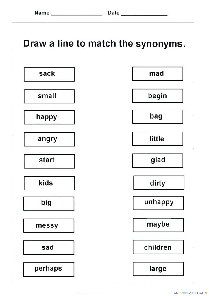 2nd Grade Coloring Pages Educational English Worksheets Synonyms 2020 0128 Coloring4free
