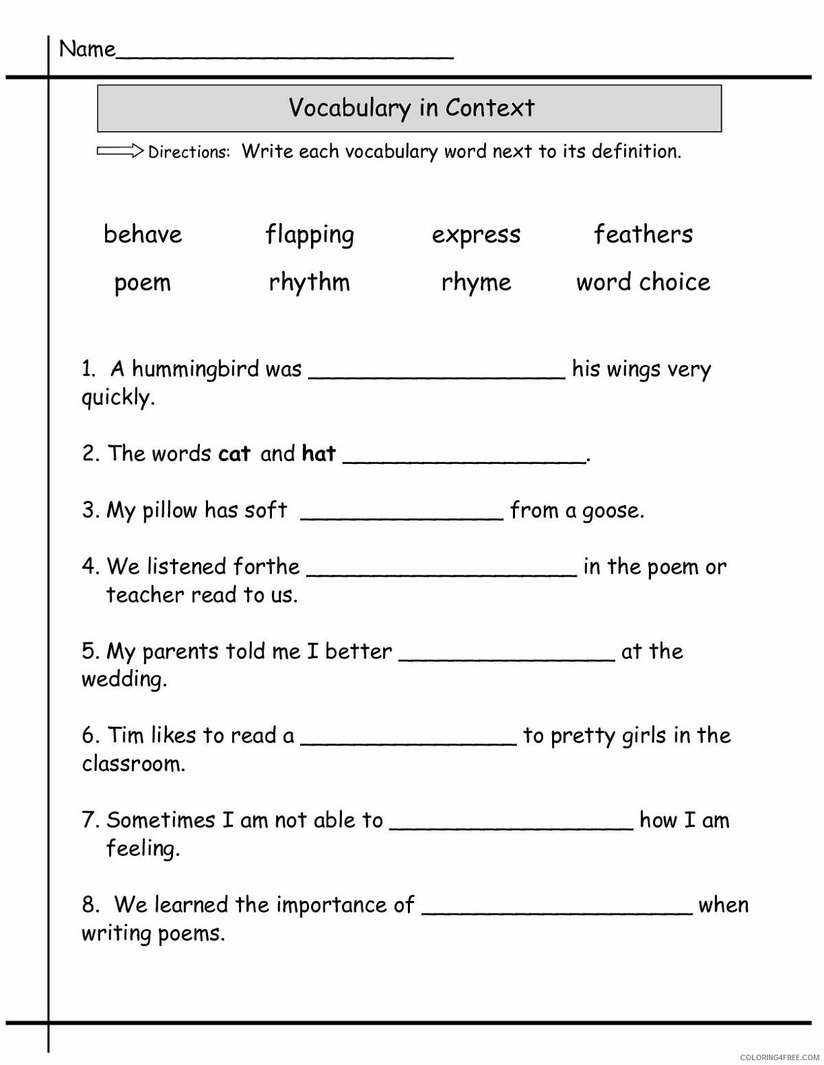 2nd Grade Coloring Pages Educational English Worksheets Vocabulary 2020 0129 Coloring4free