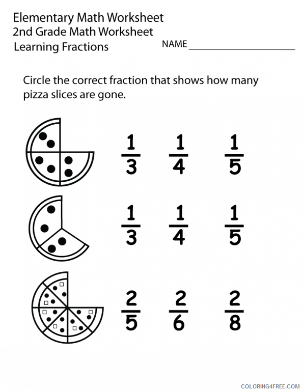 2nd Grade Coloring Pages Educational Fractions Worksheets Printable 2020 0231 Coloring4free