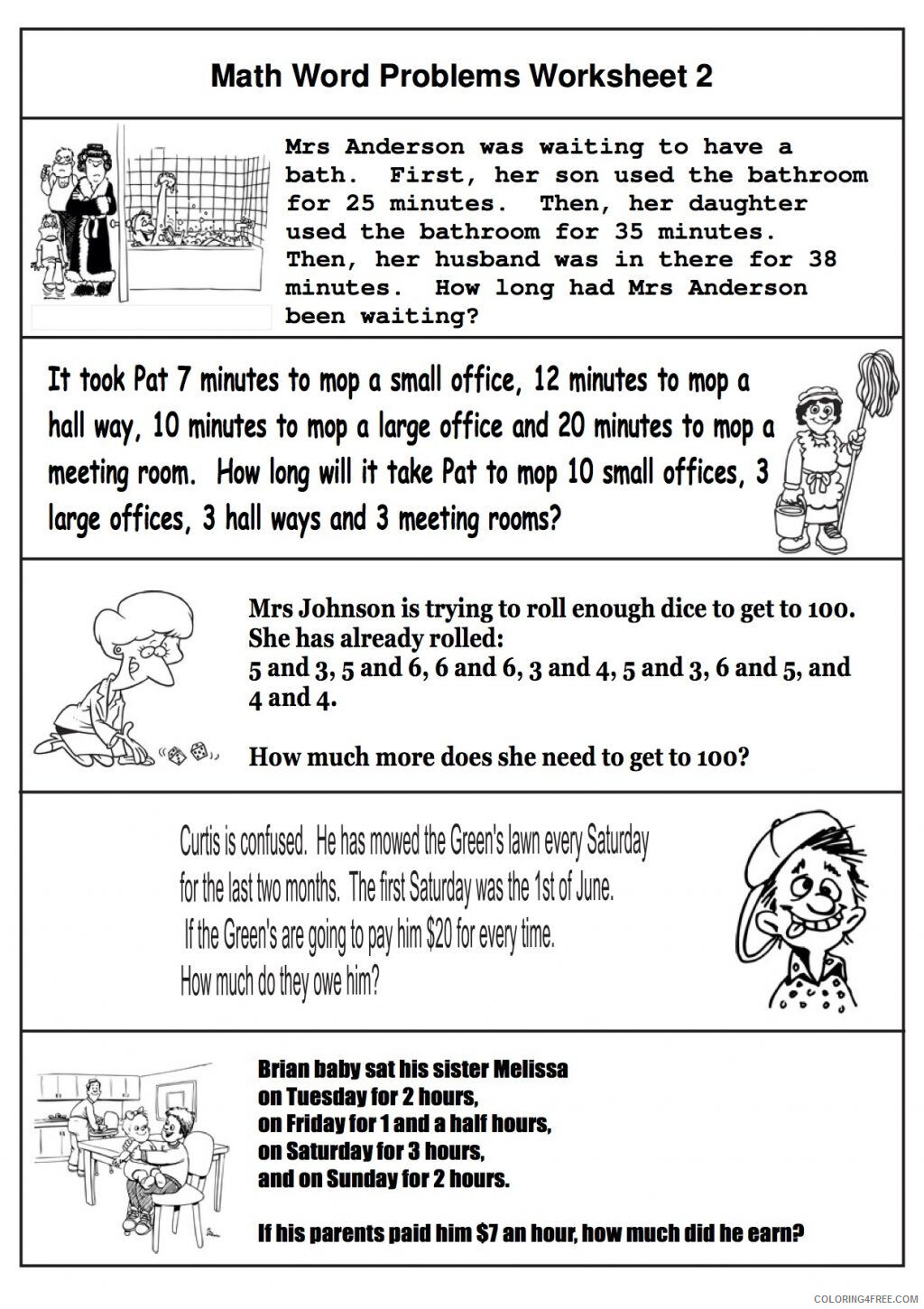 2nd Grade Coloring Pages Educational Math Word Problems Worksheet Print 2020 0237 Coloring4free