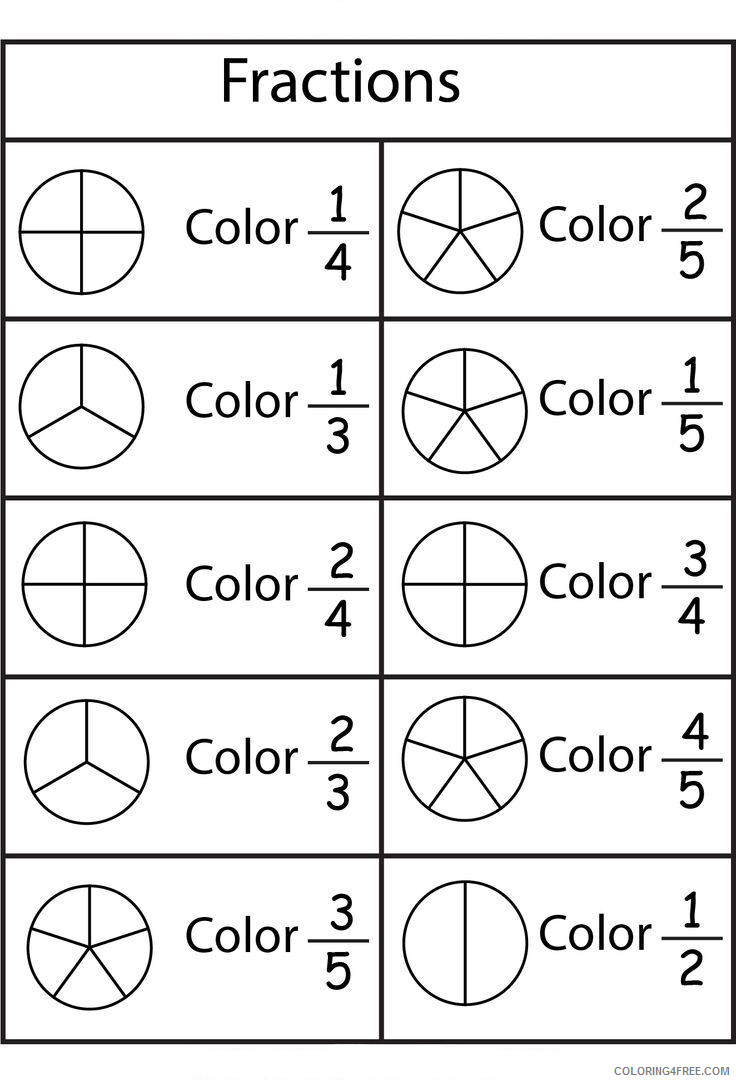 2nd Grade Coloring Pages Educational Math Worksheet Fractions Printable 2020 0143 Coloring4free