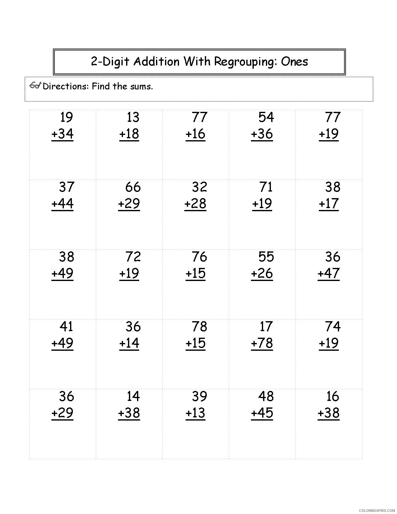 2nd Grade Coloring Pages Educational Math Worksheets 2 digit Addition 2020 0146 Coloring4free