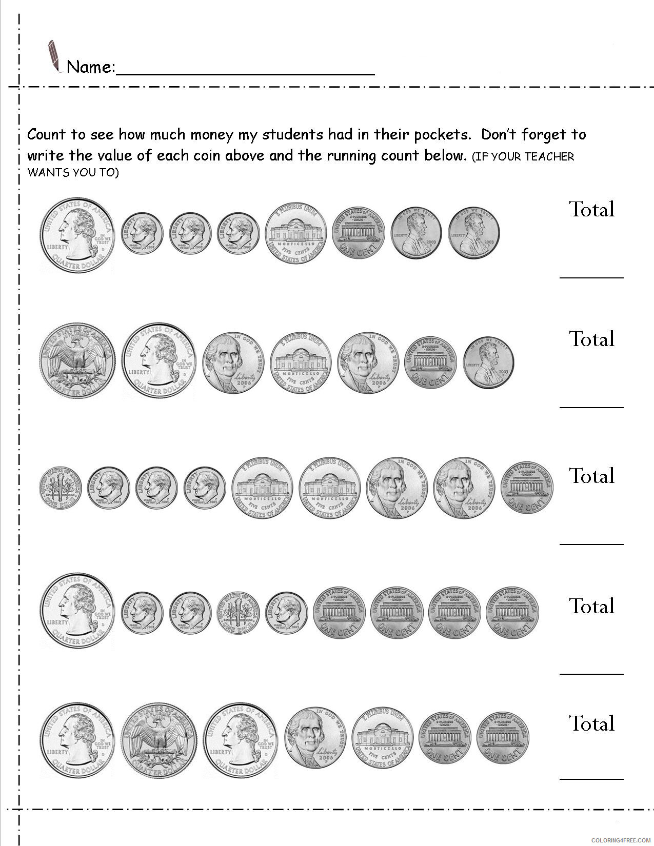 2nd Grade Coloring Pages Educational Money Worksheets Coins Printable 2020 0158 Coloring4free