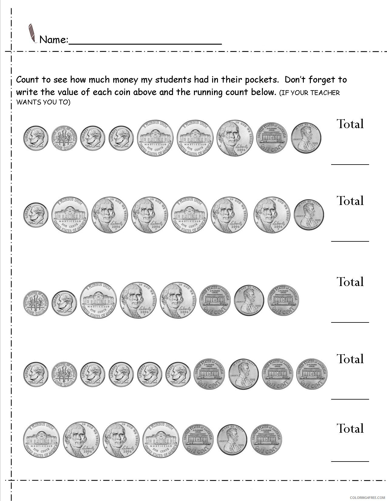 2nd Grade Coloring Pages Educational Money Worksheets Printable 2020 0160 Coloring4free