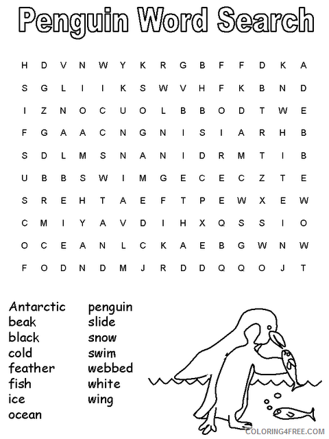2nd Grade Coloring Pages Educational Penguin Word Search Printable 2020 0159 Coloring4free