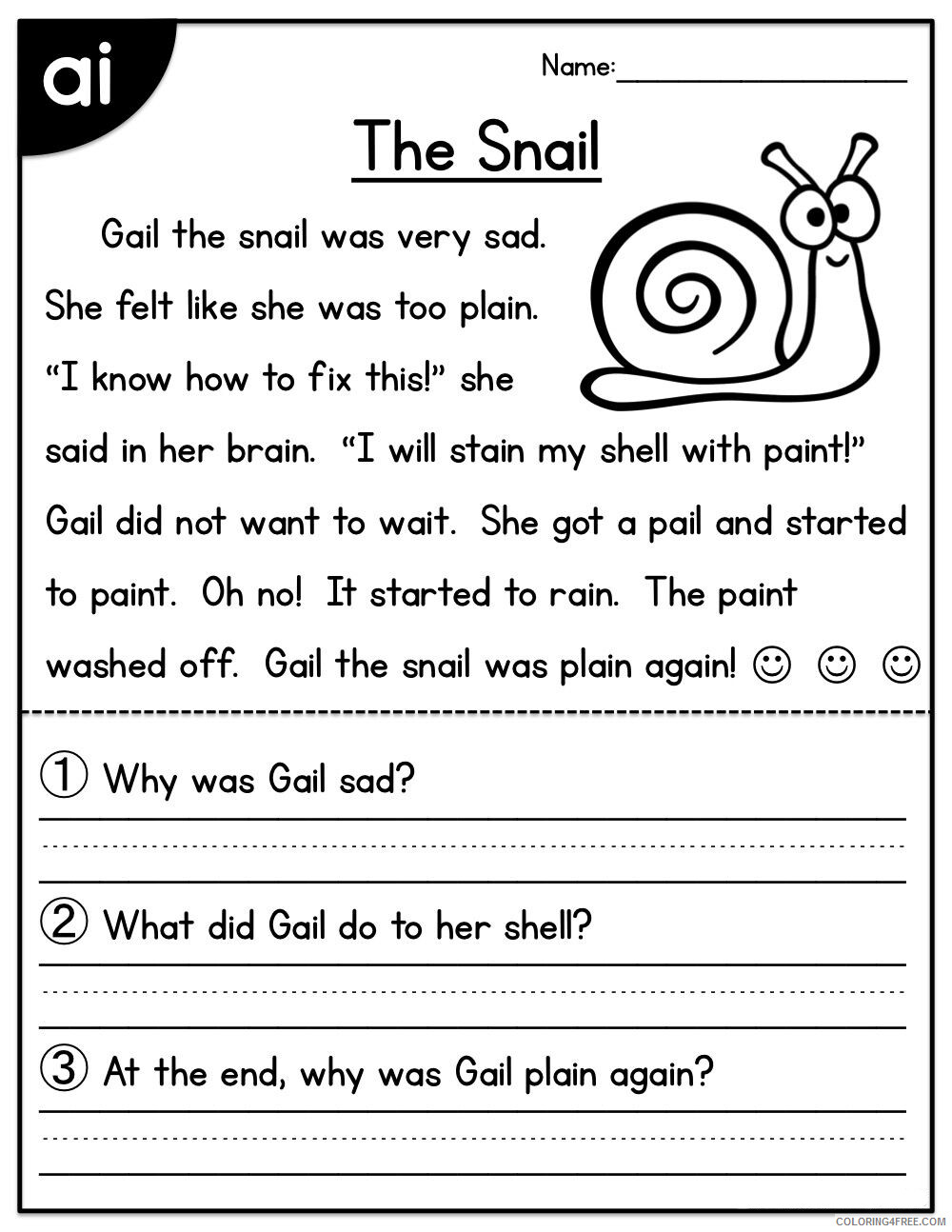 2nd Grade Coloring Pages Educational Reading Worksheet The Snail Print 2020 0163 Coloring4free