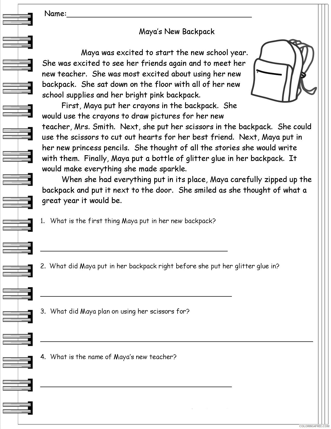 2nd Grade Coloring Pages Educational Short Story Reading Worksheets Print 2020 0165 Coloring4free