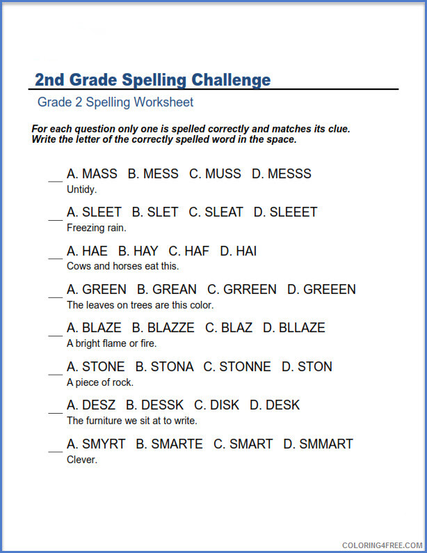 2nd Grade Coloring Pages Educational Spelling Challenge Worksheet Print 2020 0170 Coloring4free