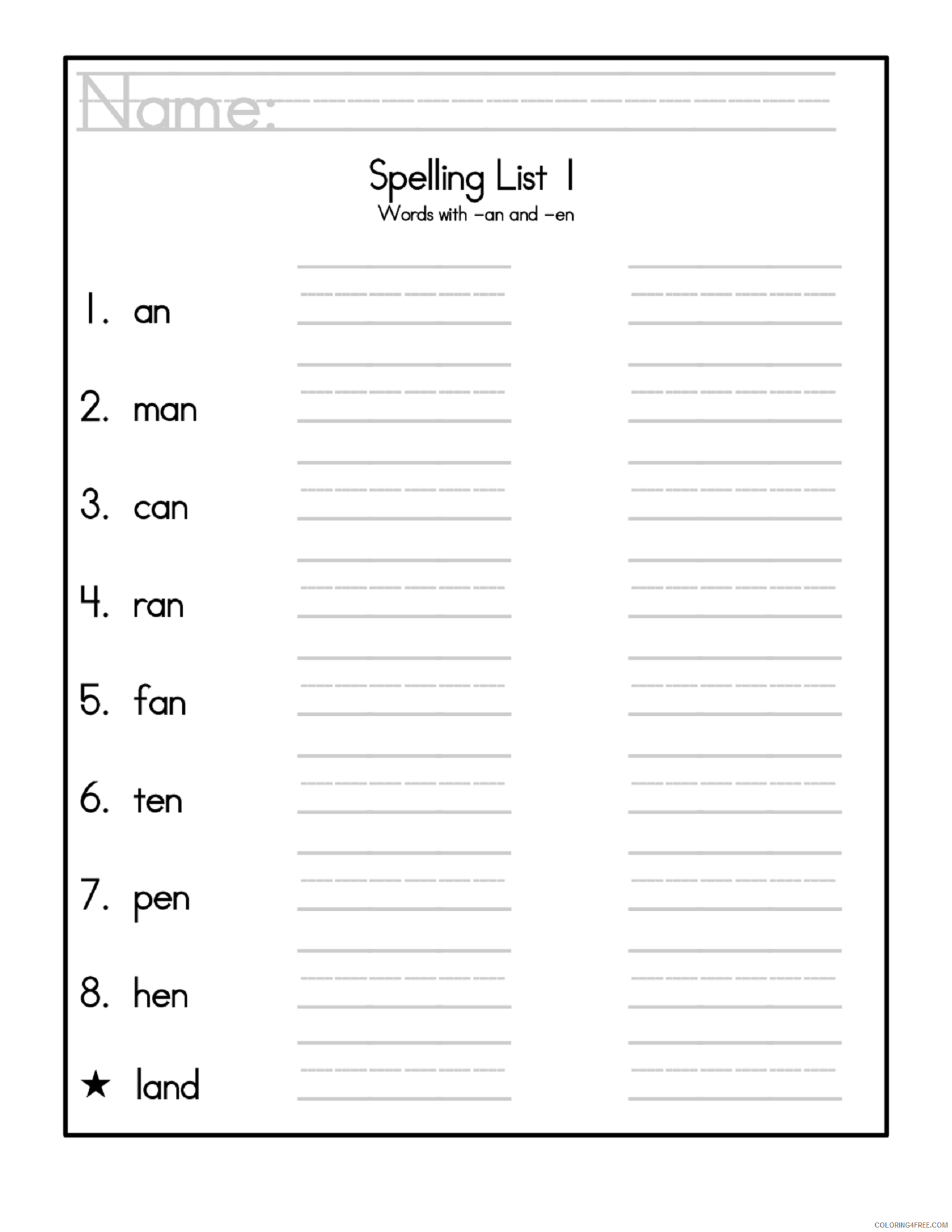 2nd Grade Coloring Pages Educational Spelling List Worksheet Printable 2020 0172 Coloring4free