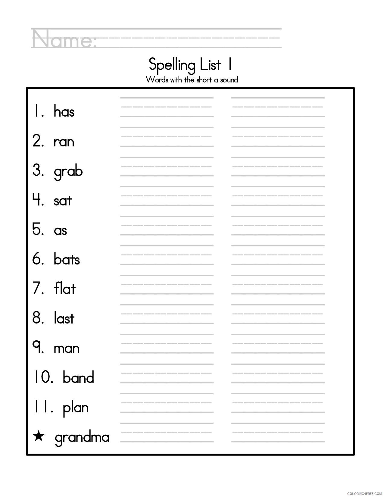 2nd Grade Coloring Pages Educational Spelling List Worksheets Printable 2020 0173 Coloring4free