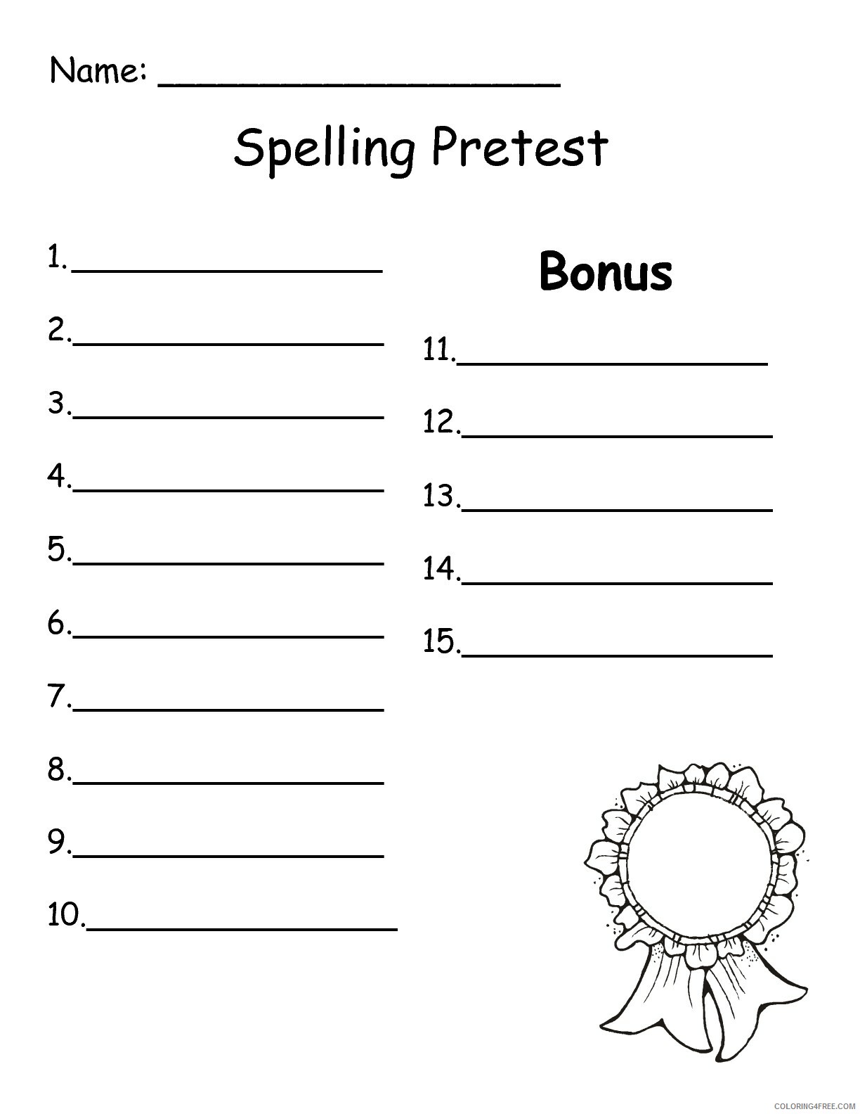 2nd Grade Coloring Pages Educational Spelling Pretest Worksheet Print 2020 0175 Coloring4free
