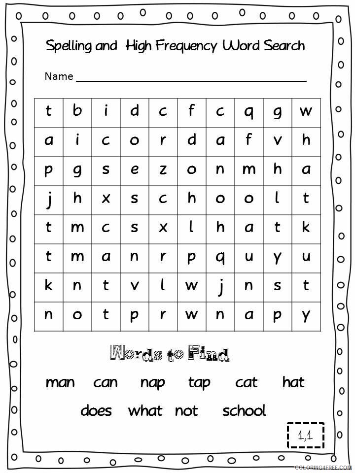 2nd Grade Coloring Pages Educational Spelling Word Search Printable 2020 0186 Coloring4free