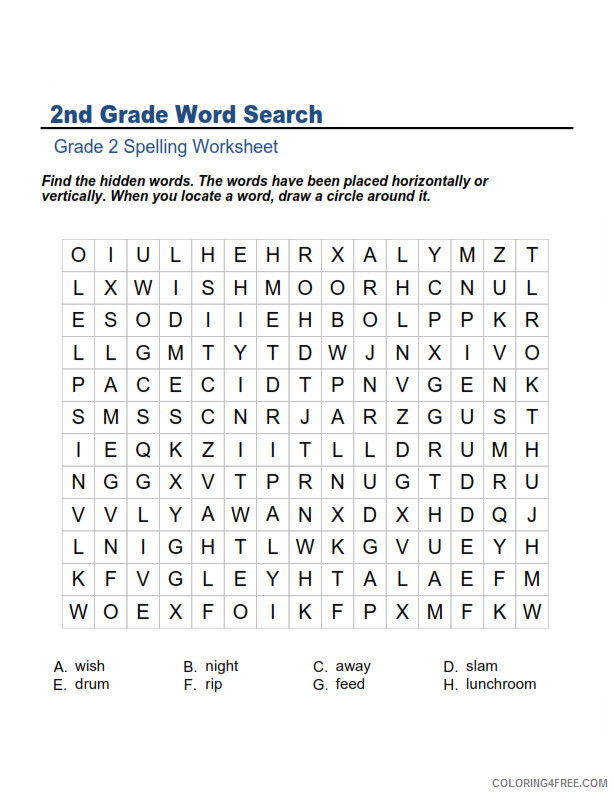 2nd Grade Coloring Pages Educational Spelling Word Search Sheet Print 2020 0187 Coloring4free