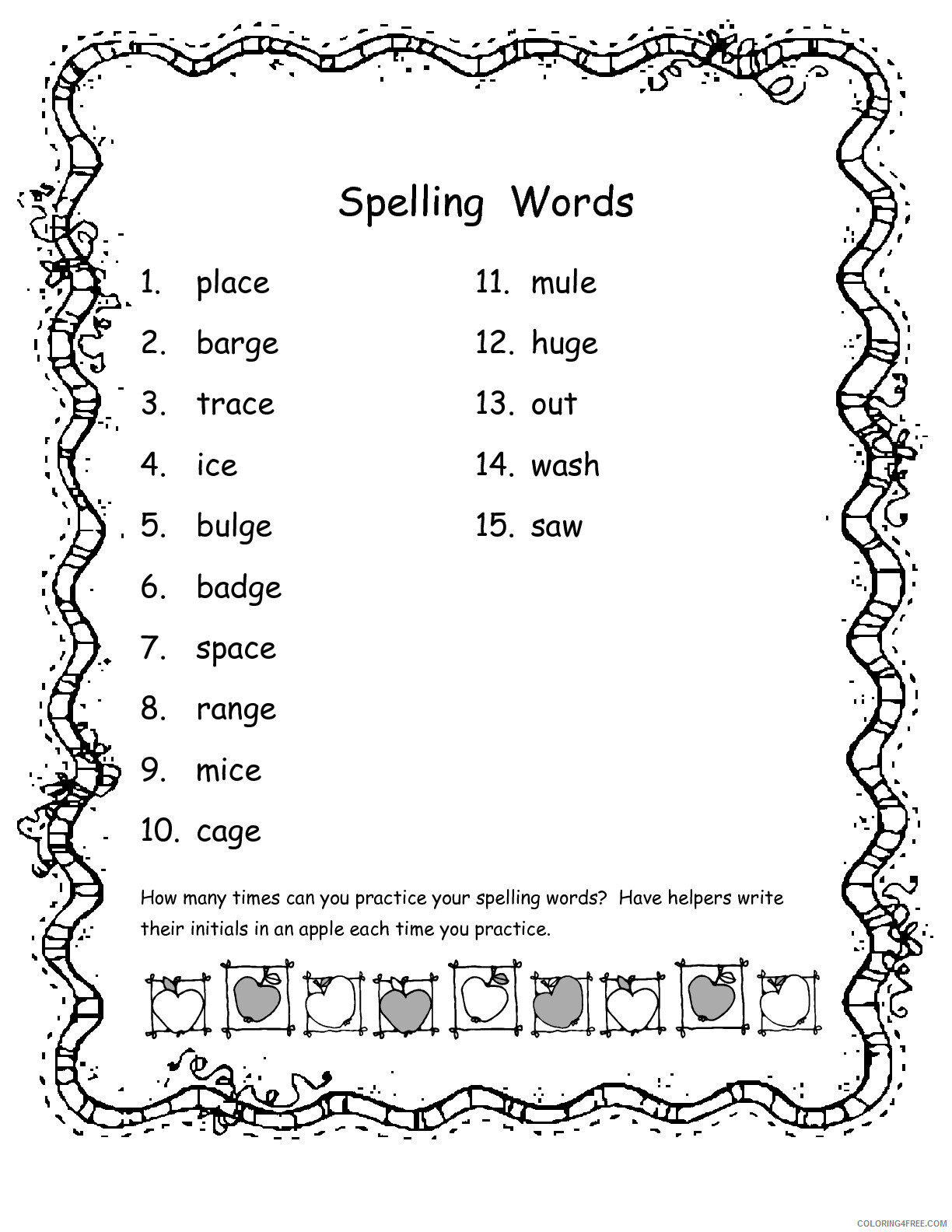 2nd Grade Coloring Pages Educational Spelling Words List Printable 2020 0190 Coloring4free