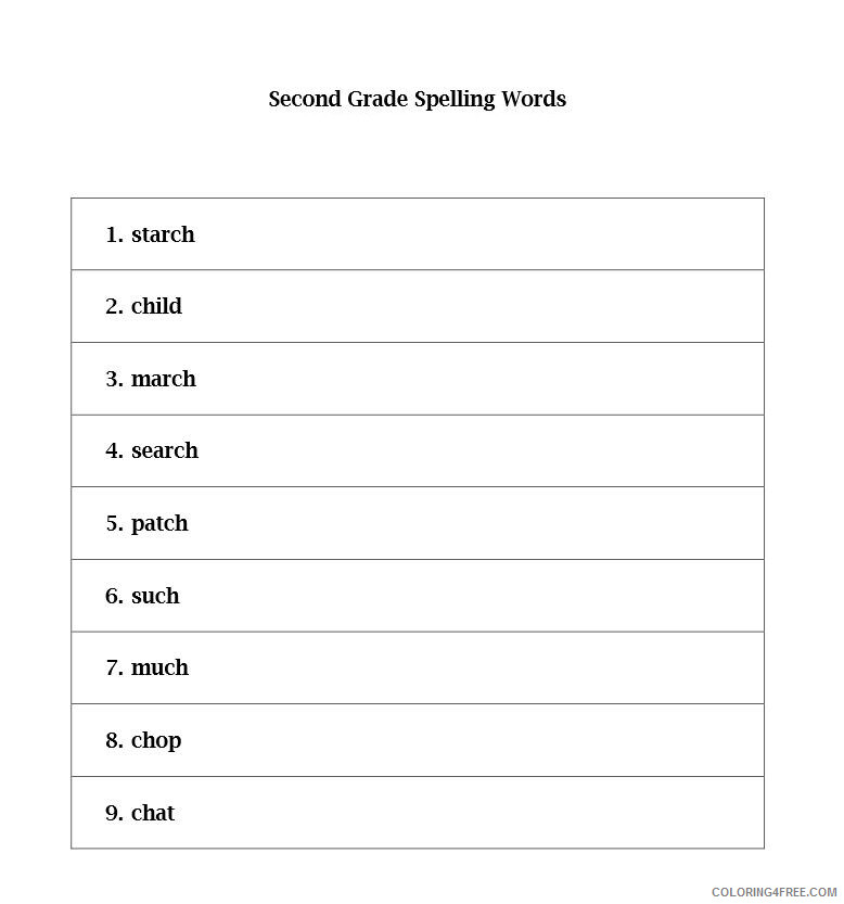 2nd Grade Coloring Pages Educational Spelling Words Worksheet Printable 2020 0195 Coloring4free