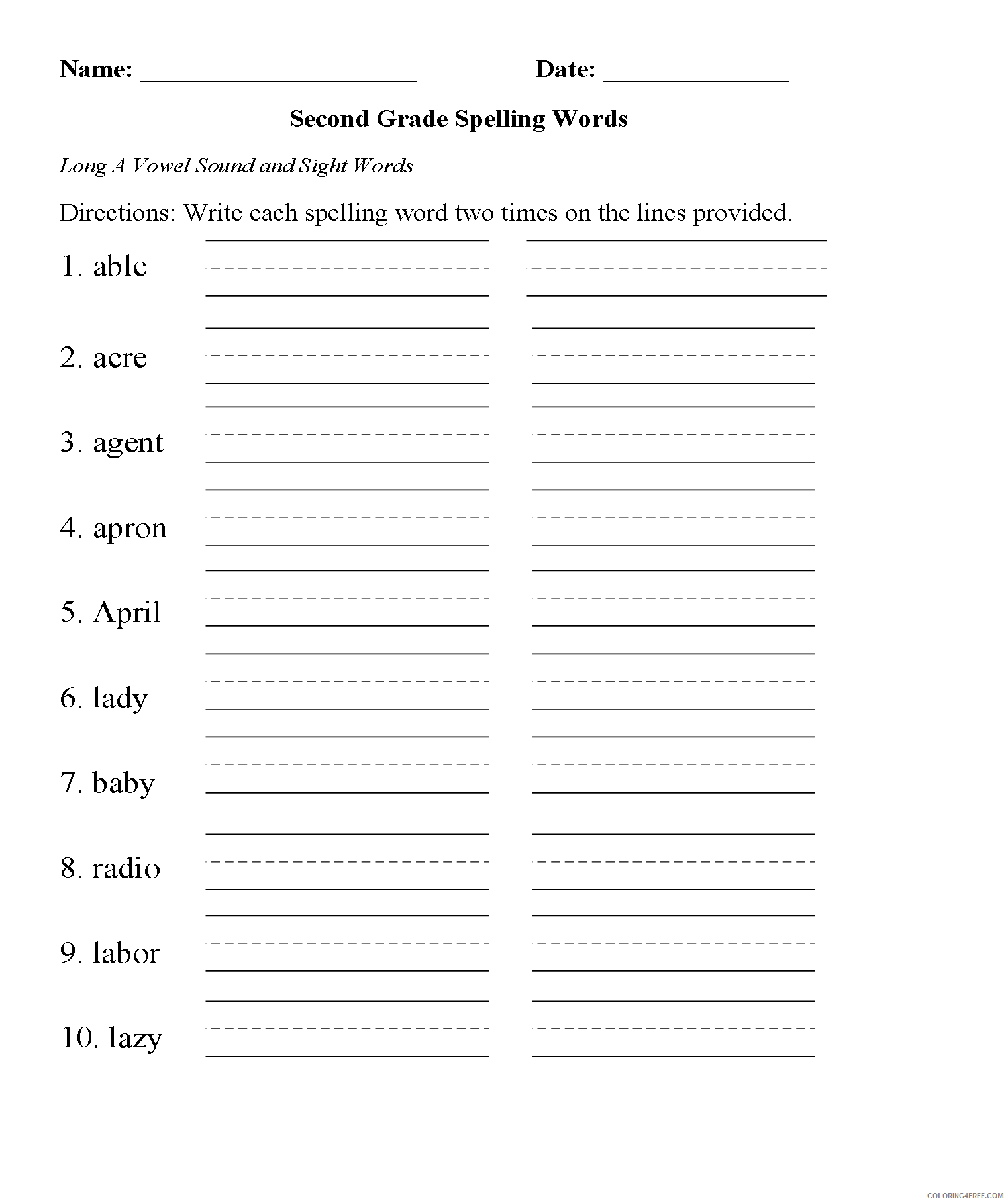 2nd Grade Coloring Pages Educational Spelling Words Worksheets Print 2020 0197 Coloring4free