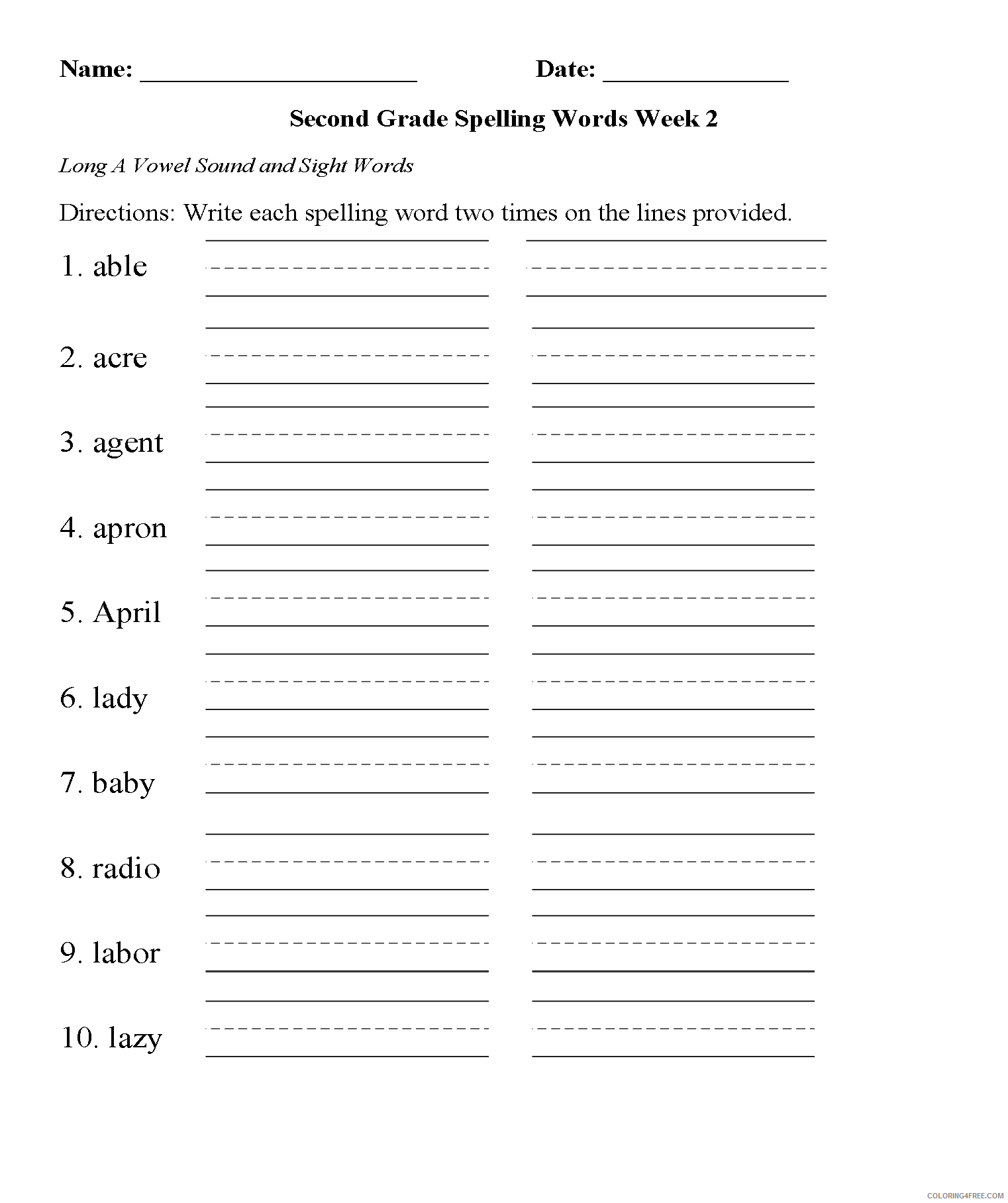 2nd Grade Coloring Pages Educational Spelling Worksheets Printable 2020 0202 Coloring4free